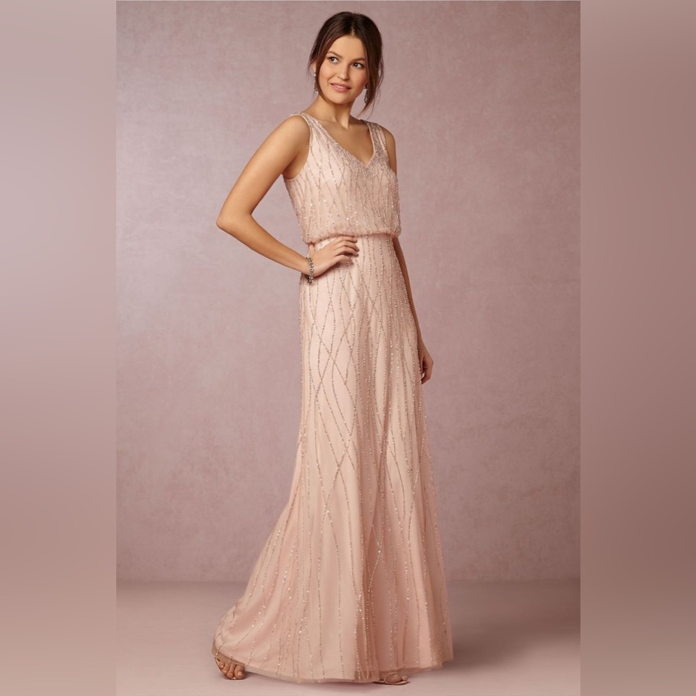 Bhldn Adrianna Papell Dress Brooklyn Blush Pink Sequin Beaded Gown
